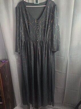 Toleen Green Maxi Dress with Gold Dot Swirl Detail